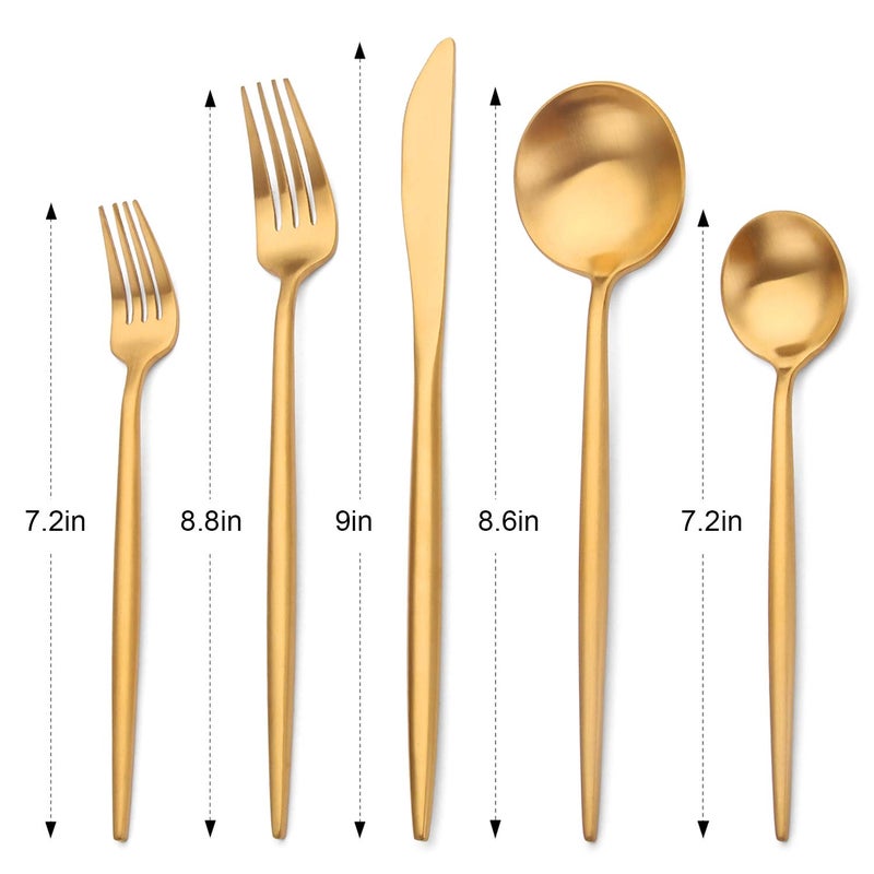 Bettlife Matte Gold Silverware Set Stainless Steel Satin Finish Flatware Cutlery Set for 4, 20-Piece Spoons and Forks Kitchen Utensil Set, Dishwasher Safe (Matte Gold, 20 P) - Image 2